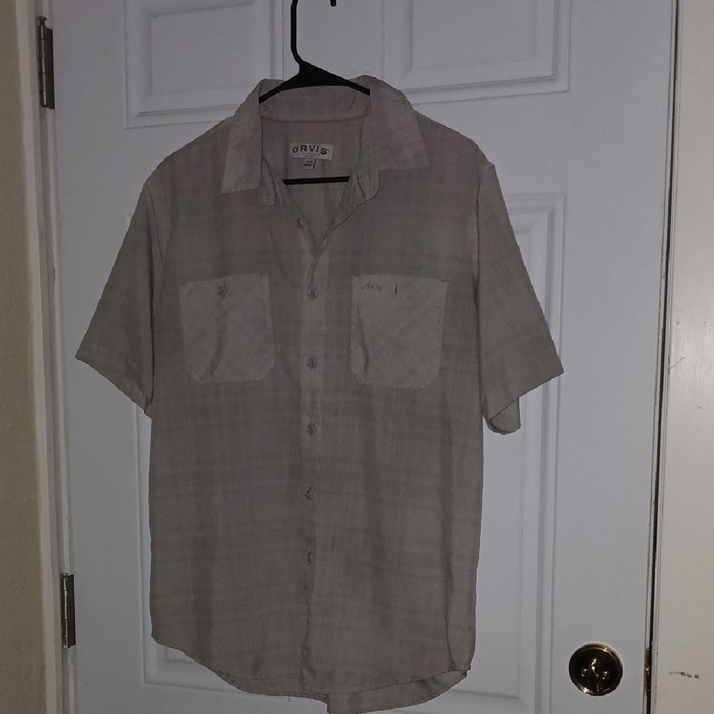 Orvis Men's Light Gray Casual Button Down Shirt